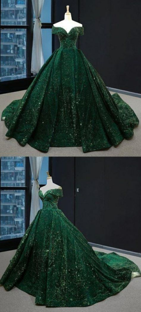 Picture Dark, Green Ball Gown, Robes D'occasion, Fedex Delivery, Formal Prom Dress, Yule Ball, Special Occasion Dress, Green Sequins, Quince Dresses