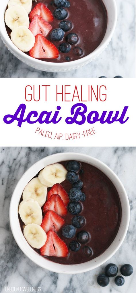 Gut Healing Acai Bowl (paleo, aip, dairy free) Unbound Wellness, Aip Breakfast, Acai Bowls Recipe, Autoimmune Paleo Recipes, Aip Paleo Recipes, Aip Desserts, Gut Healing Recipes, Best Smoothie, Cake Mug