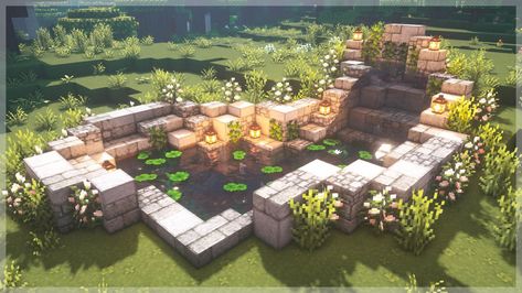 Minecraft Pond, Minecraft Shops, Minecraft Garden, Rumah Minecraft Sederhana, Minecraft Cottage, Rumah Minecraft, Cute Minecraft Houses, Minecraft Plans, Koi Fish Pond