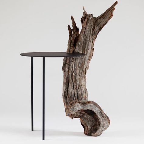 table by tomas alonso Holz Wallpaper, Meja Industrial, Raw Furniture, Future Interior Design, Almond Tree, Aluminum Table, Tree Stump, Small Table, Wooden Furniture