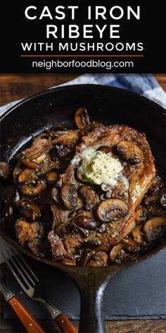 Rib Eye Steak Recipes Pan, Cast Iron Recipes Dinner, Easy Romantic Dinner, Cast Iron Skillet Recipes Dinner, Rib Eye Recipes, Cast Iron Steak, Steak Dinner Recipes, Ribeye Steak Recipes, Iron Skillet Recipes