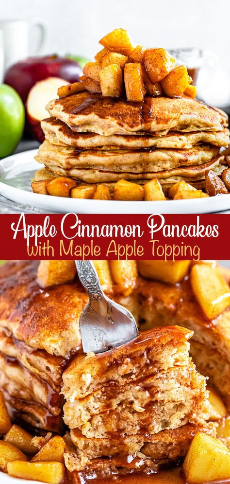 Cinnamon Pancakes Recipe, Apple Breakfast Recipes, Apple Cinnamon Pancakes, Thanksgiving Breakfast, Pancake Toppings, Cinnamon Pancakes, Cinnamon Syrup, Apple Pancakes, Breakfast Pancakes