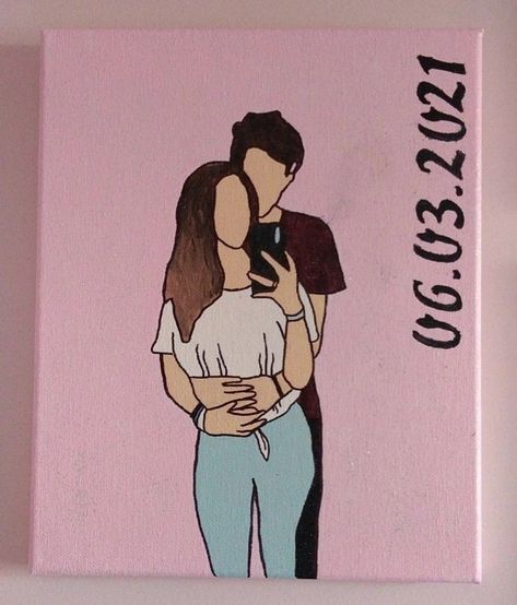 Couple Painting Aesthetic Easy, Faceless Couple Painting, Small Couple Drawings, Mini Canvas Art Love, Aesthetic Art Paintings Couple, Aesthetic Couple Painting, Paintings For Girlfriend, Painting Ideas On Canvas Couples