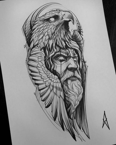 Wanderlust Tattoo, Zeus Tattoo, Kunst Tattoos, Illustration Tattoo, Men Tattoos, Warrior Tattoos, Norse Tattoo, Person Drawing, Nordic Tattoo