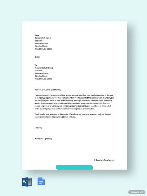 Warning Letter for Damaging Company Vehicle Photography Welcome Packet, Career Change Cover Letter, College Recommendation Letter, Cover Letter For Internship, Application Letter Template, Resignation Template, Letter Template Word, Free Cover Letter, Accounting Jobs