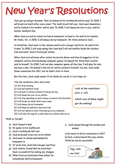 New Year's resolutions - English ESL Worksheets for distance learning and physical classrooms Kid Worksheets, Lesson Plan Template, Esl Lesson Plans, New Year Resolutions, New Years Resolutions, Brush My Teeth, New Year's Resolution, Instagram Inspiration Posts, New Year's Resolutions