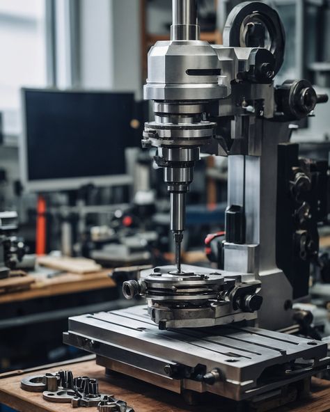 The image depicts a precision-engineered vertical milling machine in an industrial setting. This type of machinery is typically used for drilling, boring, and producing slots among other operations. Its sophisticated design allows for precise machining of metal parts, critical in manufacturing and engineering sectors. The workshop environment shown suggests active use, with various tools and parts visible, highlighting the machine's role in operational processes. #Manufacturing #Engineering ... Metal Mill, Vertical Milling Machine, Manufacturing Engineering, Lathe Machine, Milling Machine, Business Cards Creative, Milling, Sophisticated Design, Auto Parts