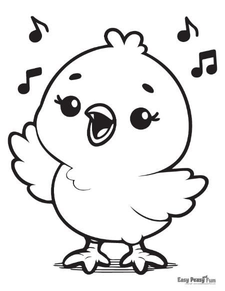 Spark Easter joy and creativity with easy chick coloring page with a singing chick - ideal for kids' Easter crafts. Let your little ones immerse themselves in the world of Easter chicks as they bring this delightful bird illustration to life with color. Chick Drawing Cute, Free Printable Coloring Pages For Kids, Chick Drawing, Bird Drawing For Kids, Easy Coloring Pages For Kids, Colouring Activities, Coloring Pictures For Kids, Coloring Animals, Free Printables For Kids