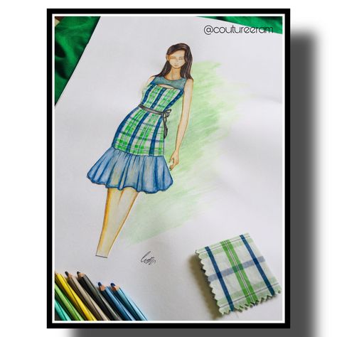 Fabric Rendering Fabric Rendering Fashion Illustrations, Fabric Rendering, Checks Print, Printed Dresses Fashion, Dress Illustration, Fashion Sketches Dresses, Sketches Dresses, Fashion Illustration Dresses, Check Fabric