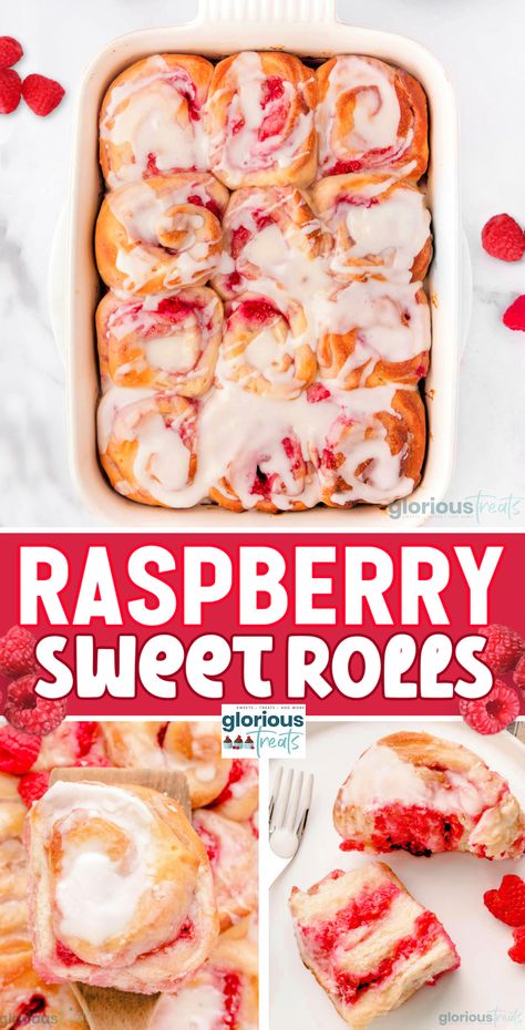 Raspberry Sweet Rolls Raspberry Rolls, Raspberry Sweet Rolls, Sweet Rolls Recipe, Fluffy Rolls, Sweet Roll Recipe, Sweet Glaze, Raspberry Desserts, Brunch Bread, Raspberry Tarts