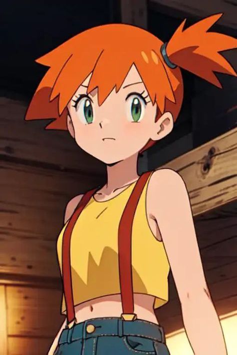 Misty Pokemon Hair, Pokemon Girl Characters, Misty Pokemon Costume, Gambar Pokemon, Misty Fanart, Pokemon Trainer Costume, Pose Manga, Female Pokemon Trainers, Pokemon Misty