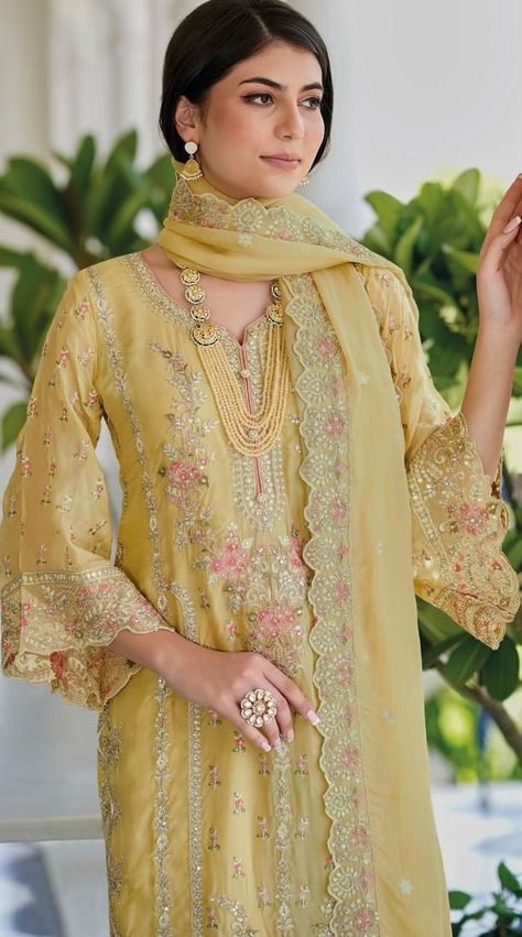 Latest Yellow Pakistani Indian Salwar Kameez  Party Wear Women Dress Readymade Plazzo Suit Wedding Eid, Rakhi,Diwali Gift Plazzo Suit, Organza Suits, Designer Salwar Kameez, Latest Salwar Kameez, Indian Designer Suits, Indian Salwar Kameez, Dress Salwar Kameez, Indian Bridal Fashion, Party Kleidung