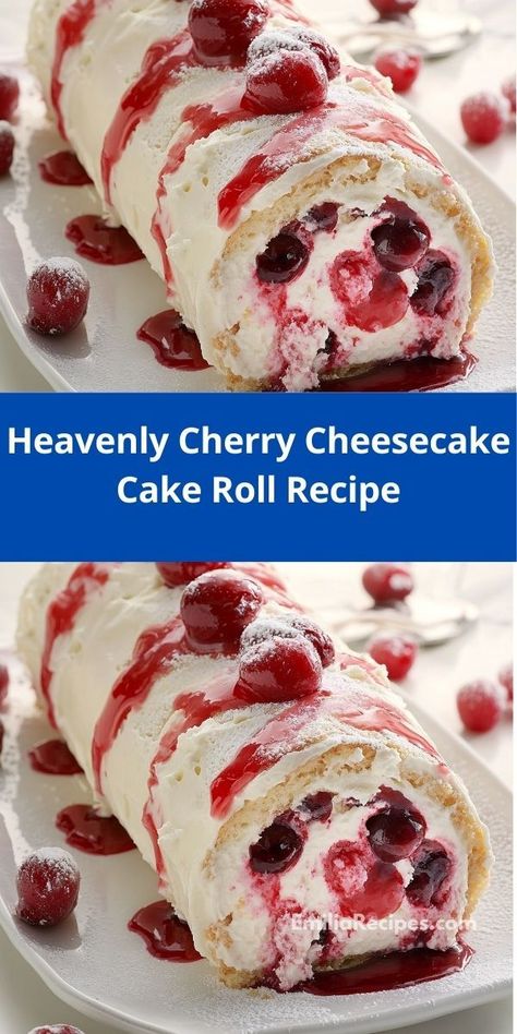 Craving a sweet treat that’s quick and easy to prepare? This Heavenly Cherry Cheesecake Cake Roll Recipe combines rich flavors with simple steps, ensuring you can whip up a delicious dessert in no time, ideal for family gatherings. Assorted Cheesecake, Cheesecake Recipe Ideas, Dessert Ideas Simple, Cheesecake Ideas, Sweet Cherry Pie, Rich Cheesecake, Cherry Topping, Soft Cake, Tasty Cookies