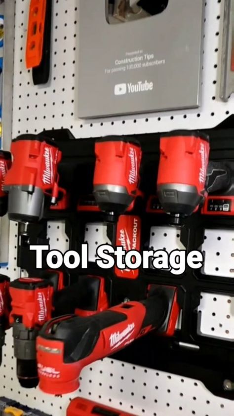 Milwaukee Tools Storage, Milwaukee Tool Storage, Tool Storage Ideas, Milwaukee Power Tools, Power Tool Storage, Milwaukee Tools, Work Room, Garage Organization, Tool Storage