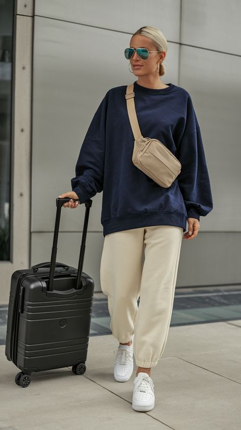 Stay comfy and stylish with athleisure-inspired airport outfits that are perfect for travel days. #AthleisureTravel #AirportOutfitIdeas #ComfyTravelOutfit Flight Outfit Airport Style Comfy, Travel Day Outfit Airport, Airport Style Comfy, Outfits For The Airport, Airport Ootd, Casual Athleisure Outfits, Flight Outfit Airport Style, Comfy Travel Outfit Summer, Outfit Ideas Stylish