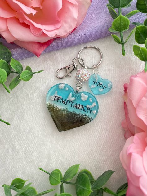 Available on Etsy ✨ lilmochicrafts Kpop Resin, Resin Heart Keychain, Txt Temptation, Kpop Keychain, Resin Hearts, Txt Moa, Keychain Resin, Latex Allergy, Heart Keychain