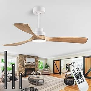 dearnow 52" Wood Ceiling fan with light with remote control ceiling fan with 3 wood blades, solid wood ceiling fan indoor outdoor for dining room, living room, office, farmhouse etc.… Wooden Ceiling Fans, Wood Ceiling Fan, Wood Ceiling Fans, Office Farmhouse, Wood Ceiling, Concrete Roof, American Painting, Fan With Light, Modern Ceiling Fan