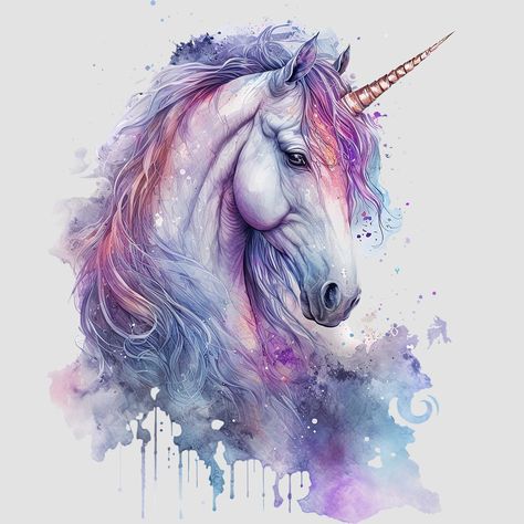 99 Tattoo, Unicorn Alphabet, Unicorn Artwork, Unicorn Painting, Unicorn Tattoos, Dmc Cross Stitch, Watercolor Splatter, Unicorn Pictures, Unicorn Illustration