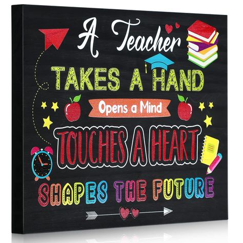 PRICES MAY VARY. Teacher Appreciation Sign: you will receive 1 piece colorful teacher sign with a rope; The sign for teachers has a small wooden stick on the back to hold it in place and 2 hooks to hang on the wall for easy operation, readily adding decorative effect for your house Teacher Appreciation Word Sign: the appreciation wooden teacher box sign is printed with admire words, [A Teacher Takes A Hand, Opens A Mind, Touches A Heart, Shapes The Future]; The teacher sign measures approx. 18 x Teacher Appreciation Table, Table Decoration Graduation, Teacher Appreciation Signs, Teacher Box, Teacher Table, Sketch Images, Words Of Appreciation, Table Centerpiece Decorations, Decor Classroom