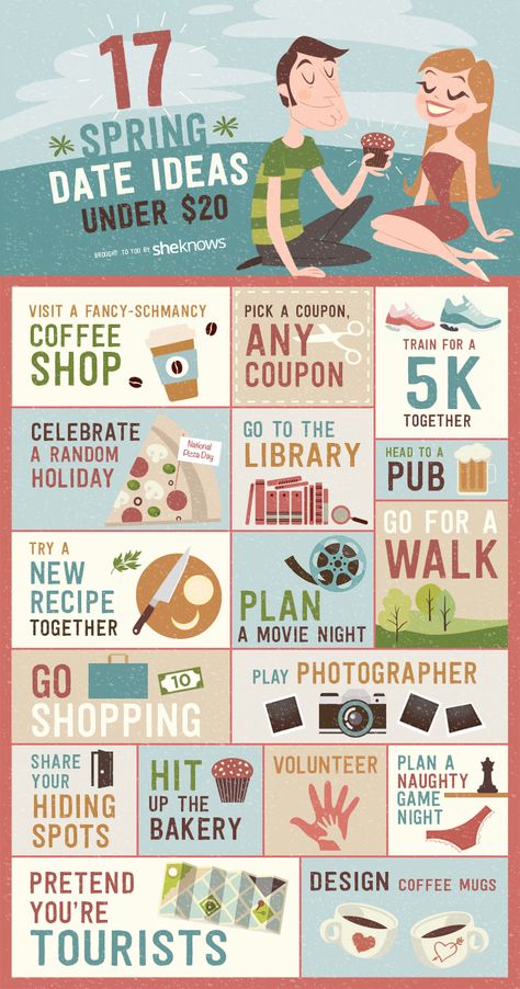 17 Spring date ideas under $20 infographic Ideas For A Date, Cheap Dates, Dates Ideas, Cheap Date Ideas, Presente Diy, Spring Date, Creative Dates, Couple Activities, Cute Date Ideas