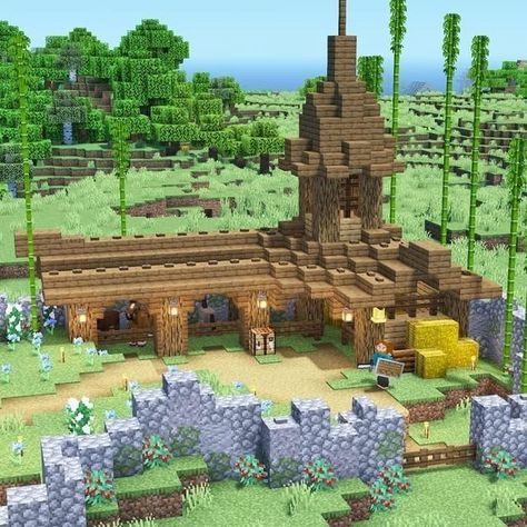 Minecraft Horse Stables, Minecraft Castle Designs, Minecraft Horse, Farming Village, Minecraft Structures, Minecraft House Plans, Bangunan Minecraft, Minecraft Farm, Minecraft Cottage