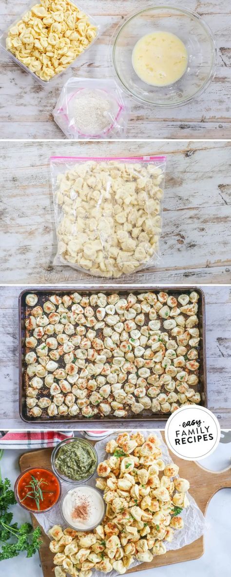 Crispy Toasted Tortellini · Easy Family Recipes Tortellini Recipes Appetizers, Tortellini Party Snacks, Toasted Tortellini, Tortellini Appetizer, Appetizer For A Crowd, Summer Party Appetizers, Tortellini Recipe, Tortellini Bake, Tortellini Recipes