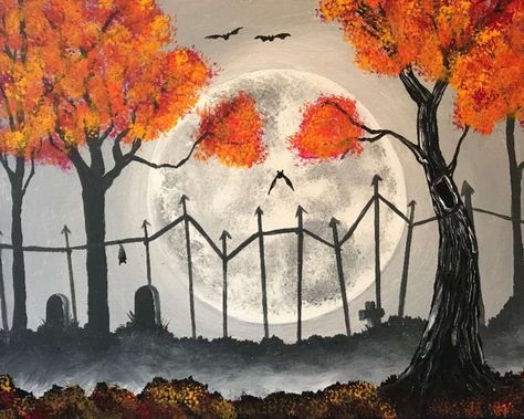 Haunted Moon - Pinot's Palette Painting Pinots Palette Paintings, Haunted House Drawing, Scary Paintings, Halloween Canvas Paintings, Pinots Palette, Kids Canvas Art, Painting Parties, Best Paint, Holiday Painting