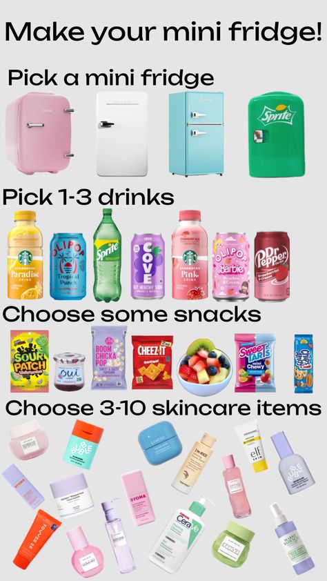 #minifridge #preppy #fyp #foryoupage #snacks #drinks #skincare Mini Fridge Food, Preppy Snacks, Sleepover Essentials, Fridge Food, College Dorm Room Inspiration, Group Names Ideas, Healthy Soda, Peach Drinks, Cleaning My Room