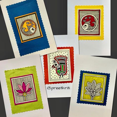 Small Madhubani Motifs, Madhubani Art On Small Canvas, Boho Art Drawings, Madhubani Art, African Art Paintings, Art Hobbies, Art Journal Therapy, Madhubani Painting, Indian Folk Art