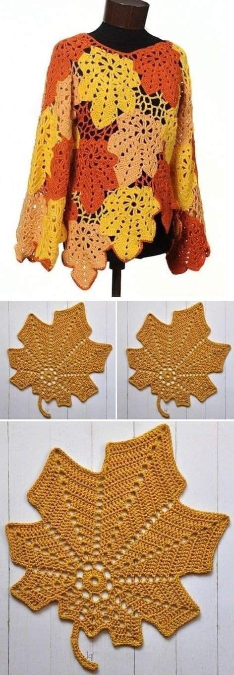 Crochet Maple Leaf, Blouse Crochet, Gilet Crochet, شال كروشيه, Mode Crochet, Crochet Leaves, Crochet Tutorials, Crochet Jacket, Crochet Design