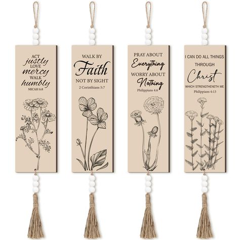 [AffiliateLink] This 4-piece Bible verse wall art wooden Christian Boho wall decor with beads hanging sign is a perfect way to add an inspirational touch to any bedroom. The decorative wall decor features a unique combination of wood and beads that will complement any decor style. The inspirational prayer plaques offer motivation and encouragement to encourage faith and spiritual growth. These inspirational wall plaques make a great gift for a loved one. #bohowalldecorforbedroom Prayer Room Decor, Wall Art Wooden, Prayer Room, Wood Bedroom, Inspirational Prayers, Bible Verse Wall Art, Office Kitchen, Boho Wall Decor, Kitchen Bedroom