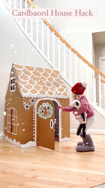 Cardboard Houses For Kids, Kids Gingerbread House, Christmas Shop Displays, Man Home Decor, Cardboard Gingerbread House, Ginger Bread House Diy, White Sharpie, Gingerbread House Parties, Gingerbread Party