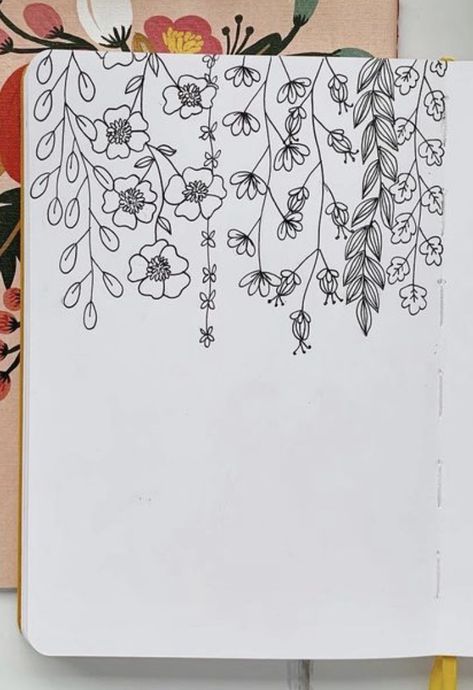 Patience Drawing Ideas, Full Page Doodles Aesthetic, Sketch Notebook Ideas, Sharpie Flower Drawings, Stylized Flowers Drawing, Doodle Art Flowers Easy, Vine Doodles Simple, Scrapbook Drawing Ideas Doodles, Outlines Of Flowers