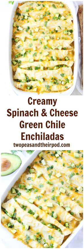 Creamy Spinach and Cheese Green Chile Enchiladas Recipe on twopeasandtheirpod.com These cheesy enchiladas make a great dinner! Spinach Enchiladas, Green Chile Enchiladas, Cheesy Enchiladas, Vegetarian Enchiladas, Chile Recipes, Enchiladas Recipe, Creamy Spinach, Enchilada Recipes, Vegetarian Dinners