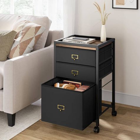 Ebern Designs Boose 14.9'' Wide 4 -Drawer Mobile Steel File Cabinet | Wayfair Under Desk Storage Ideas, Under Desk File Cabinet, Black Desk Office, 4 Drawer File Cabinet, 3 Drawer File Cabinet, 2 Drawer File Cabinet, Office File Cabinets, Under Desk Storage, Drawer Filing Cabinet