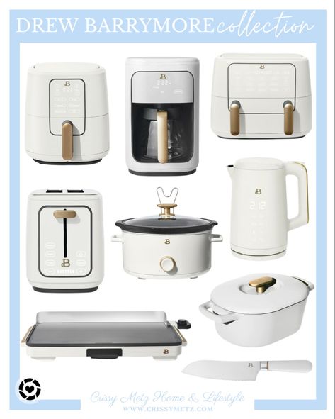 Drew Barrymore kitchen collection from Walmart kitchen collection from Walmart - coffee machine, toaster, air fryer, pans, knife Follow my shop @crissy.metz on the @shop.LTK app to shop this post and get my exclusive app-only content! #liketkit #LTKstyletip #LTKhome #LTKunder100 @shop.ltk https://liketk.it/3yQZT Air Fryer Decor, Drew Barrymore Pots And Pans, Drew Barrymore Toaster, Drew Barrymore Coffee Maker, Cute Air Fryer, Air Fryer Aesthetic, Small Apartment Necessities, Drew Barrymore Air Fryer, Drew Barrymore Appliances