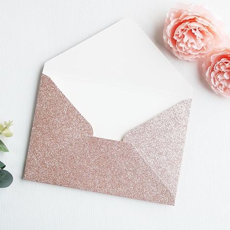 50pcs rose gold envelopes + 50pcs envelopes seal Our envelopes are made of superior 250g paper, good texture, strong enough, not easy to fade; rose gold glitter paper looks very elegant and beautiful. The glitter envelopes will help you show your blessings and love to your families, friends, classmates and share the joy of the vital day with them. You can use for invitations, 5 x 7 cards, 5 x 7 photos, wedding, engagement, bridal shower,birthday, party, anniversary, festival ect Invite Envelope, Gold Glitter Paper, Glitter Envelopes, Gold Envelopes, Envelope Seal, Glitter Paper, Rose Gold Glitter, Photos Wedding, Champagne Gold