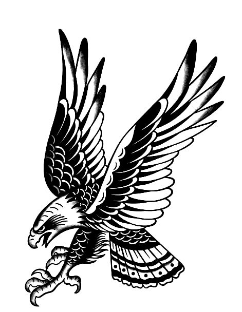 Traditional Osprey Tattoo, American Traditional Bald Eagle Tattoo, Old School Hawk Tattoo, Vintage Eagle Tattoo, Eagle Tattoo On Shoulder, Eagle Patchwork Tattoo, Dark Line Tattoos, Trad Eagle Tattoo, Sailor Jerry Eagle