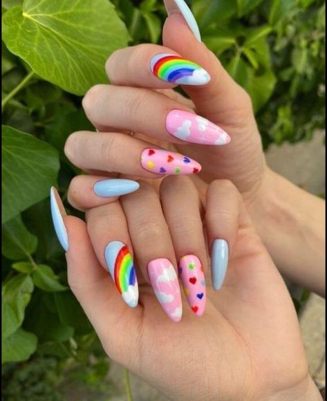 Rainbow Nails Design, Rainbow Nail Art, Wow Nails, Hippie Nails, Happy Nails, Uñas Acrilicas, Rainbow Nails, Funky Nails, Pretty Acrylic Nails