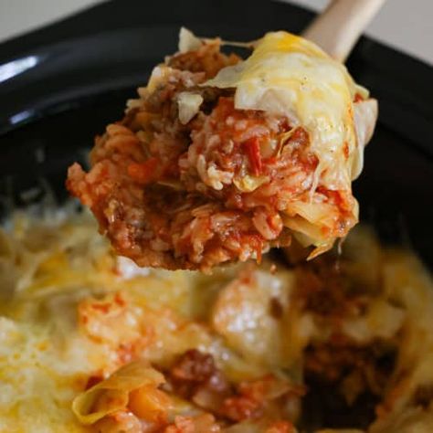 Crock Pot Cabbage Roll Casserole - Small Town Woman Crockpot Cabbage Recipes, Cabbage Roll Casserole, Crock Pot Cabbage, Small Town Woman, Taquitos Recipe, Spring Mix Salad, Cabbage Roll, Crockpot Casserole, Monterey Jack