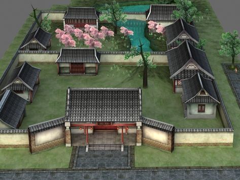 Ancient Chinese House, Chinese Courtyard House, Japanese House Floor Plans, Japanese Courtyard House, Ancient Roman Houses, Japanese Courtyard, Serenitea Pot, Architecture Courtyard, Chinese Courtyard