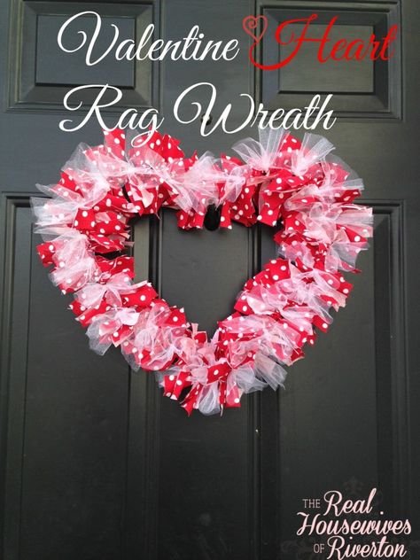 Valentine Heart Rag Wreath Tutorial - housewivesofriverton.com Rag Wreath Tutorial, Valentine Craft Decorations, Wreath Cake, Saint Valentin Diy, Valentines Bricolage, Valentine Wreath Diy, Diy Valentines Decorations, Valentine Projects, Rag Wreath