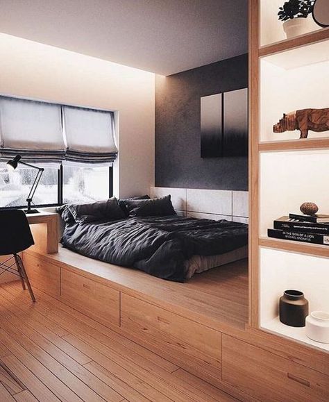 Linxspiration Interior Design Examples, Small Room Design Bedroom, Minimal Interior Design, Loft Interior, Bed Platform, Future Room, Art Deco Decor, Small Room Design, Modern Bedroom Design