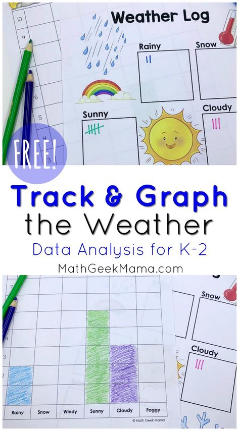 {FREE} Weather Graphing Activity: Data Analysis for K-2 - here is a great STEM activity for young elementary where they learn both about weather and how to make a bar graph! #weather #weatheractivities #STEM #math Data Analysis Activities, Kindergarten September, Weather Graph, Elementary Science Activities, Real Life Math, Weather Theme, Weather Unit, Math Geek, Graphing Activities