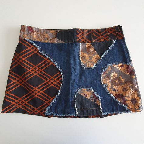 Vintage Patchwork Skirt, Casual Denim Patchwork Mini Skirt, Patchwork Denim Mini Skirt, Vintage Patchwork Denim Skirt, Spring Denim Skirt, Reworked, Ropa Upcycling, Thrift Flip, Upcycled Fashion, Denim Mini Skirt