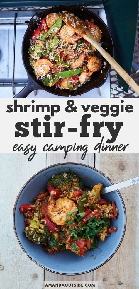 This shrimp and veggie stir fry is the perfect easy camping dinner idea. Stir fry recipes are great when you need a quick dinner, and this one is bound to be your new go-to! This shrimp stir fry makes good use of a pre-made stir fry sauce, and it’s loaded with fresh veggies. Camping meals don’t need to be time consuming or overwhelming. Grab this stir fry recipe today and take it on your next camping trip for a delicious dinner. Shrimp And Veggie Stir Fry, Easy Camping Dinners, Easy Camping Breakfast, Camping Cooking Gear, Camping Dinner, Stir Fry Ingredients, Camping Breakfast, Shrimp Stir Fry, Camping Dinners