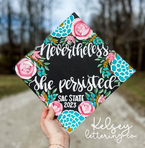 Hand Painted, Hand Lettered Custom Graduation Cap TOPPER Painted Graduation Cap Custom Graduation Cap Floral Custom Graduation Cap - Etsy Hand Painted Graduation Cap, Painted Graduation Cap, Green Graduation Cap, Teacher Graduation Cap, Flower Graduation Cap, Grad Hats, Custom Graduation Caps, Teacher Graduation, Grad Hat