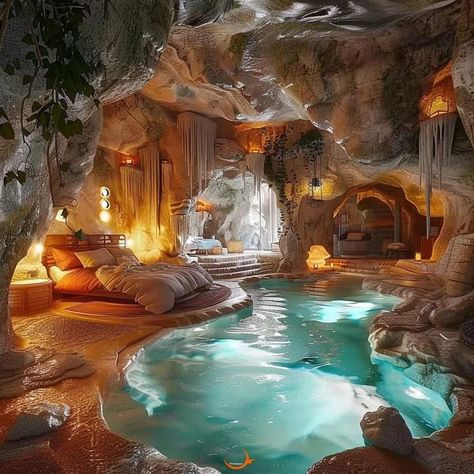 Mythical House, Waterfall Bedroom, Mermaid House, Water Room, Fantasy Houses, Epoxy Countertops, Castle Bedroom, Mermaid Bedroom, Fantasy Bedroom