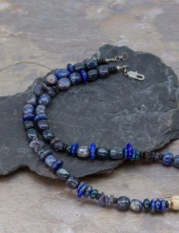 Denim Blue Natural Stone Bead Necklace For Men, Blue Stone Men's Necklace, Stone Surfer Necklace, Sodalite Beaded Necklace | Natural genuine Gemstone jewelry. Buy handcrafted artisan men's jewelry, gifts for men. Unique handmade mens fashion accessories. #jewelry #beadedjewelry #beadedjewelry #shopping #gift #handmadejewelry #jewelry #affiliate #ad Bead Necklace For Men, Mens Fashion Accessories, Sodalite Jewelry, Mens Necklaces, Stone Bead Necklace, Sodalite Necklace, Necklaces Handmade, Surfer Necklace, Necklace Stone