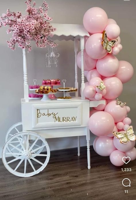 Dessert Cart, Baby Shower Balloon Arch, Sweet Carts, Winnie The Pooh Themes, Cart Ideas, Minnie Mouse Pictures, Baby Shower Deco, Baby Shower Favors Girl, Birthday Dinner Party